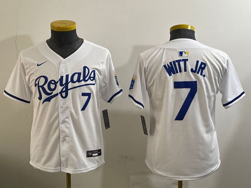 Youth Kansas City Royals #7 Witt jr White Game 2024 Nike MLB Jersey style 1->youth mlb jersey->Youth Jersey